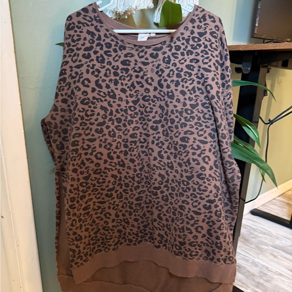 White Crow Brown Leopard Print Long Sleeve Top
